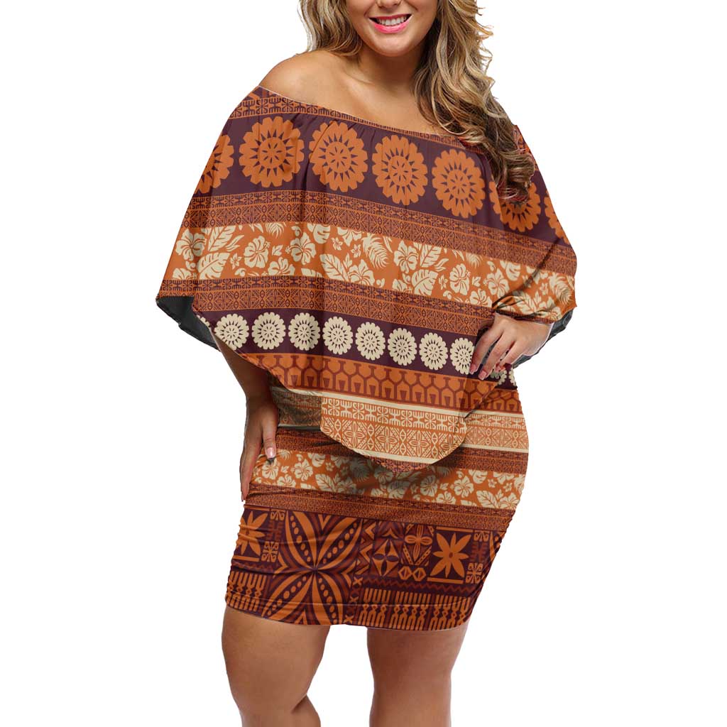 Fiji Marau na Kerisimasi Off Shoulder Short Dress Gold Tapa Masi Inspired Christmas LT9 Women Gold - Polynesian Pride