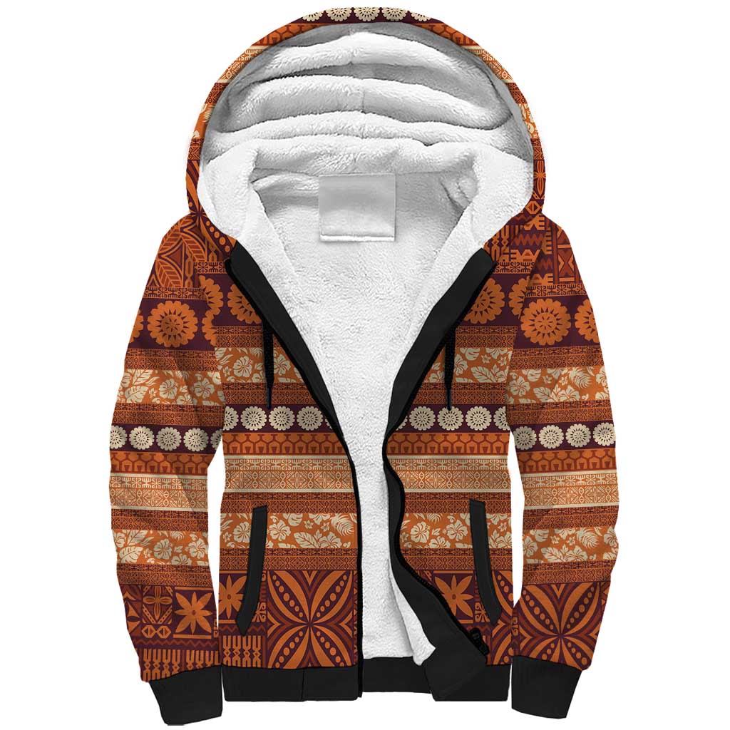 Fiji Marau na Kerisimasi Sherpa Hoodie Gold Tapa Masi Inspired Christmas LT9 Unisex Gold - Polynesian Pride