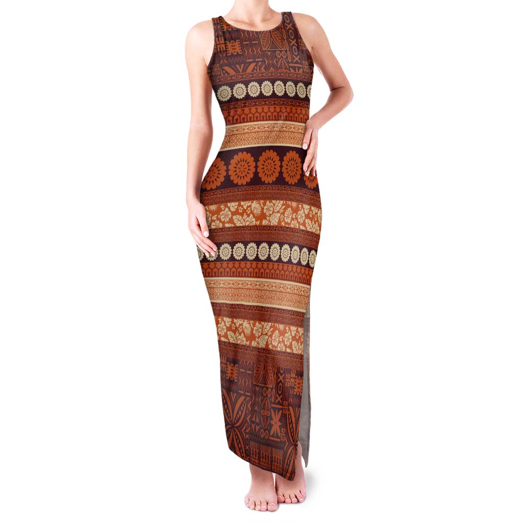 Fiji Marau na Kerisimasi Tank Maxi Dress Gold Tapa Masi Inspired Christmas LT9 Women Gold - Polynesian Pride