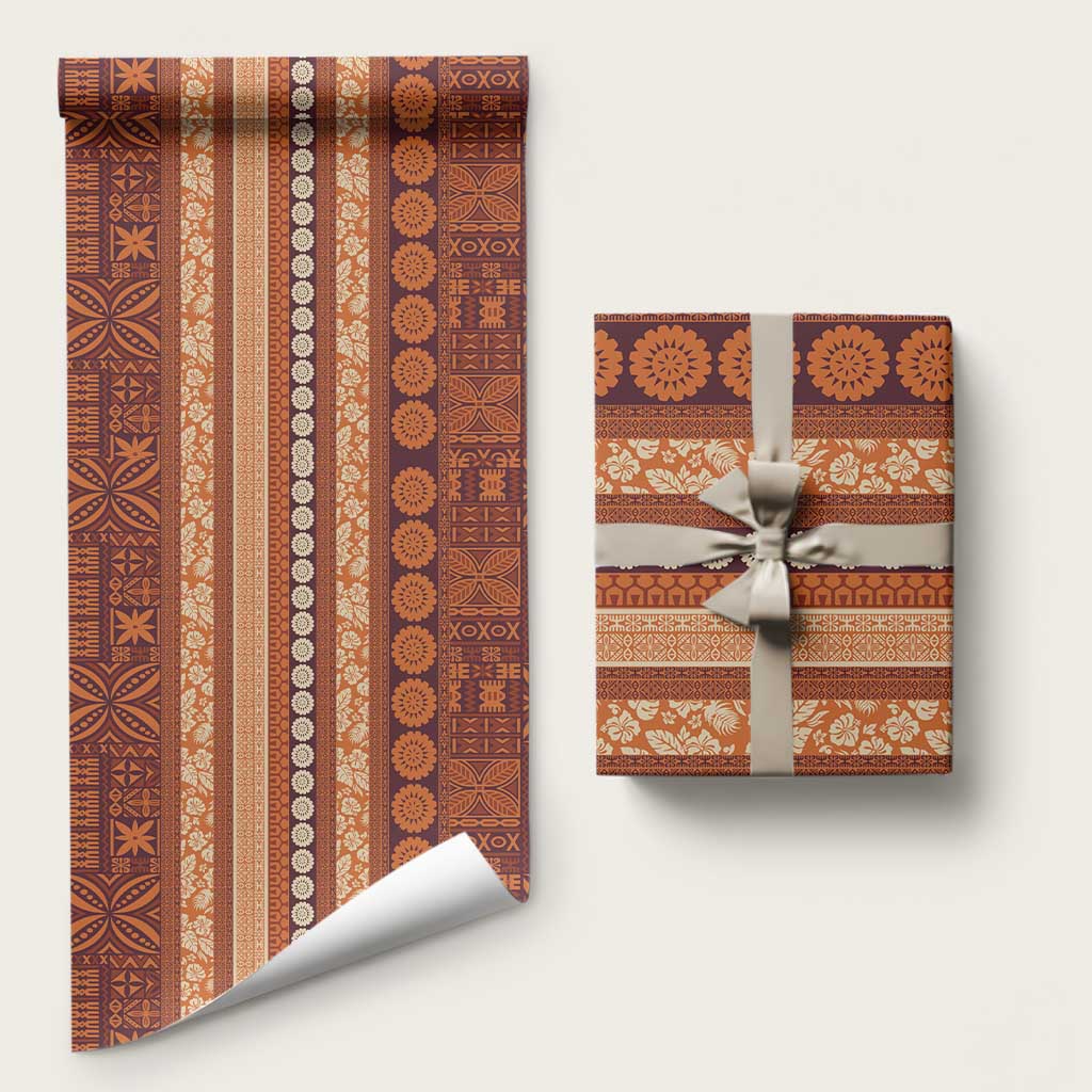 Fiji Marau na Kerisimasi Wrapping Paper Gold Tapa Masi Inspired Christmas LT9 58" × 23" Gold - Polynesian Pride