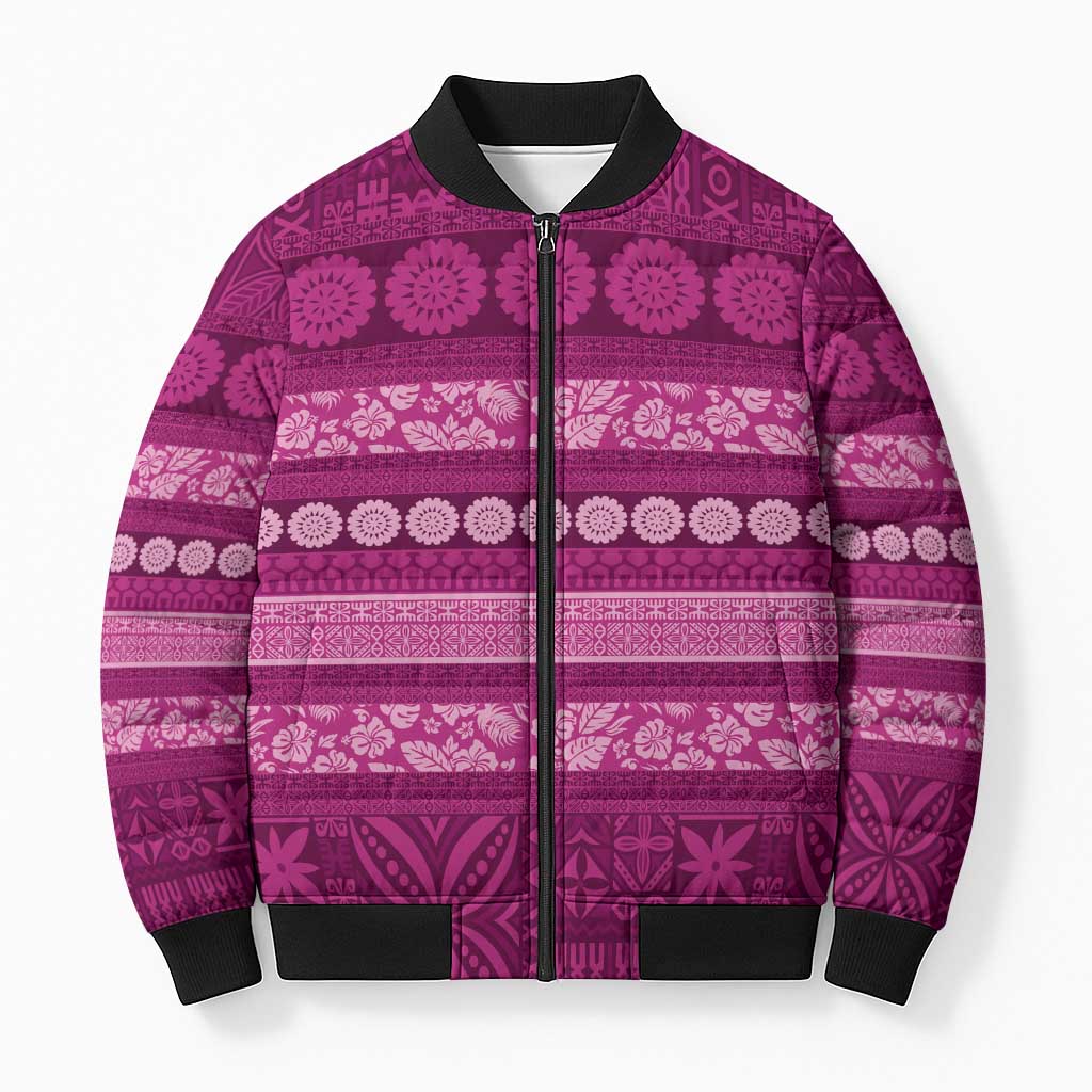 Fiji Marau na Kerisimasi Bomber Puffer Jacket Pink Tapa Masi Inspired Christmas LT9 Unisex Pink - Polynesian Pride