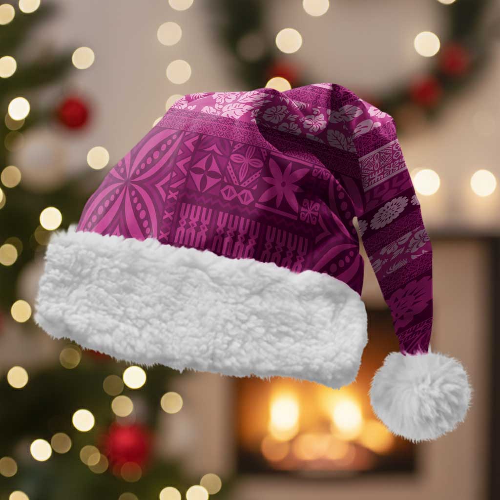 Fiji Marau na Kerisimasi Christmas Santa Hat Pink Tapa Masi Inspired Christmas LT9 With Fur Pink - Polynesian Pride