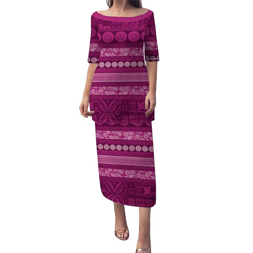 Fiji Marau na Kerisimasi Puletasi Pink Tapa Masi Inspired Christmas LT9 Long Dress Pink - Polynesian Pride