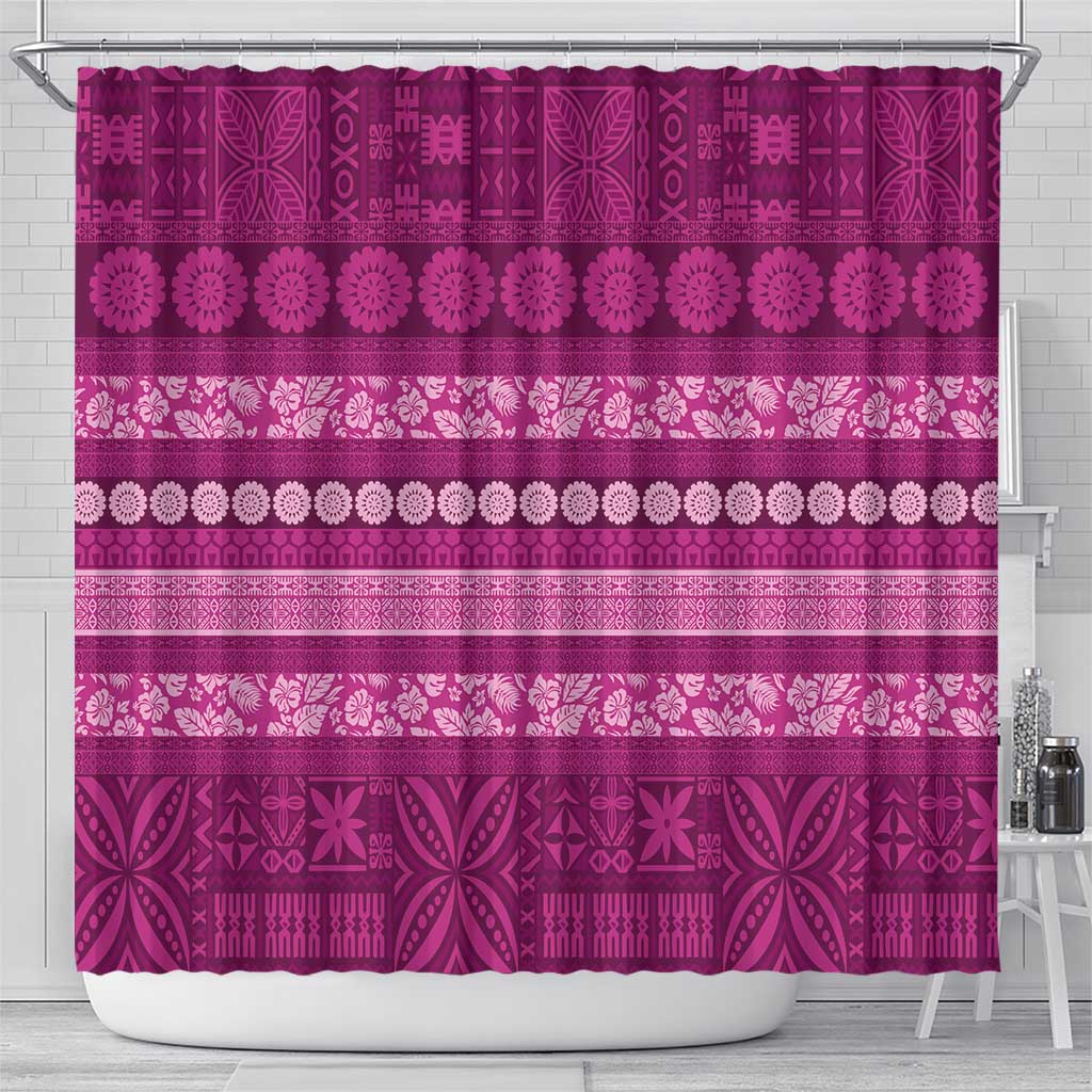 Fiji Marau na Kerisimasi Shower Curtain Pink Tapa Masi Inspired Christmas LT9 - Polynesian Pride