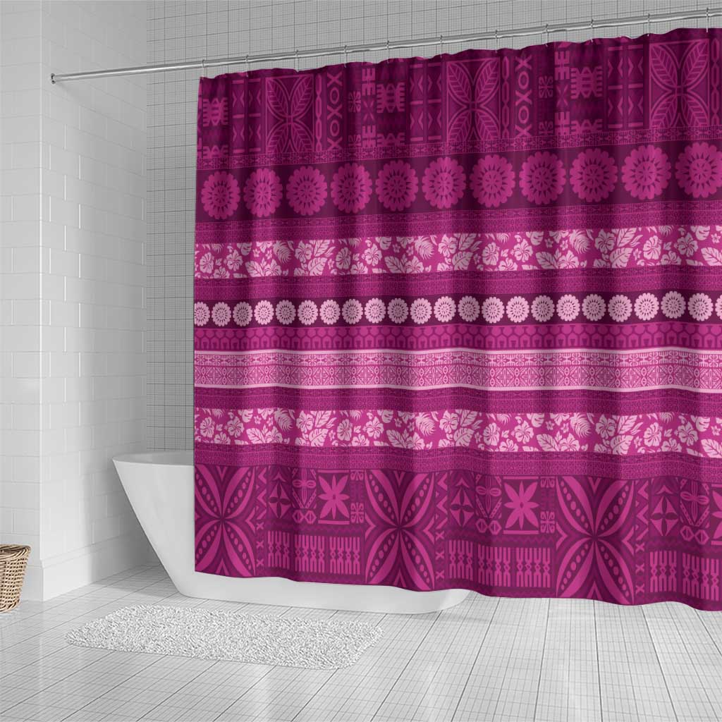 Fiji Marau na Kerisimasi Shower Curtain Pink Tapa Masi Inspired Christmas LT9 - Polynesian Pride