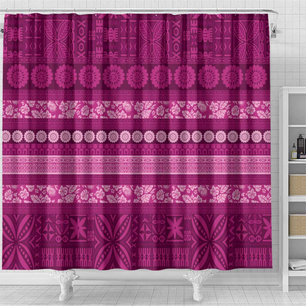 Fiji Marau na Kerisimasi Shower Curtain Pink Tapa Masi Inspired Christmas LT9 - Polynesian Pride