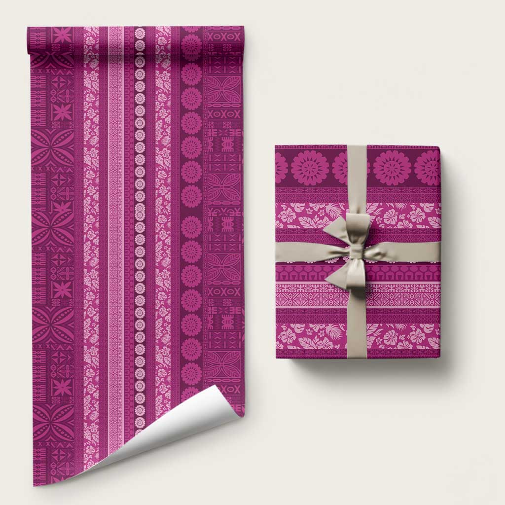Fiji Marau na Kerisimasi Wrapping Paper Pink Tapa Masi Inspired Christmas LT9 58" × 23" Pink - Polynesian Pride