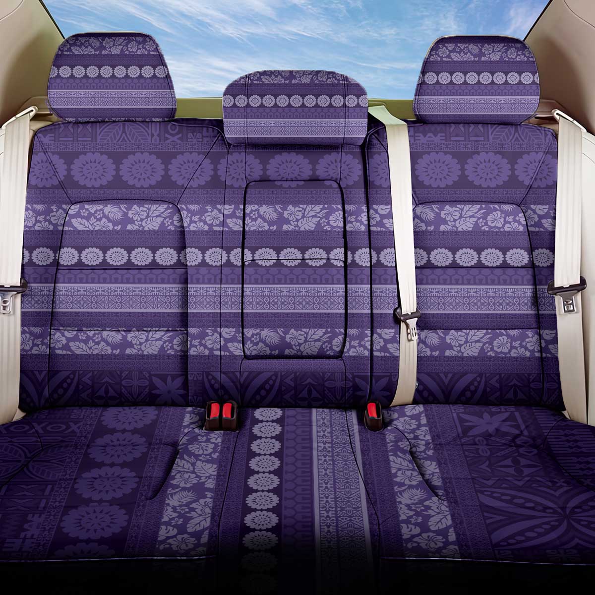 Fiji Marau na Kerisimasi Back Car Seat Cover Purple Tapa Masi Inspired Christmas LT9 One Size Purple - Polynesian Pride