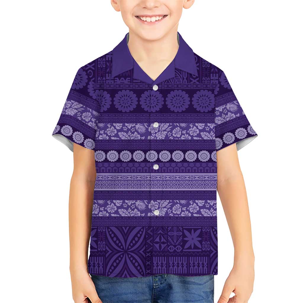 Fiji Marau na Kerisimasi Kid Hawaiian Shirt Purple Tapa Masi Inspired Christmas LT9 Kid Purple - Polynesian Pride