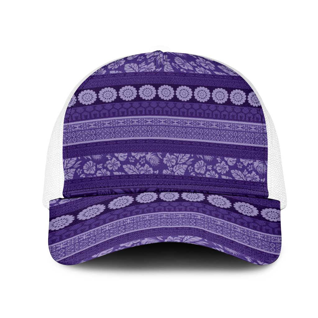 Fiji Marau na Kerisimasi Mesh Trucker Cap Purple Tapa Masi Inspired Christmas LT9 One Size White Purple - Polynesian Pride