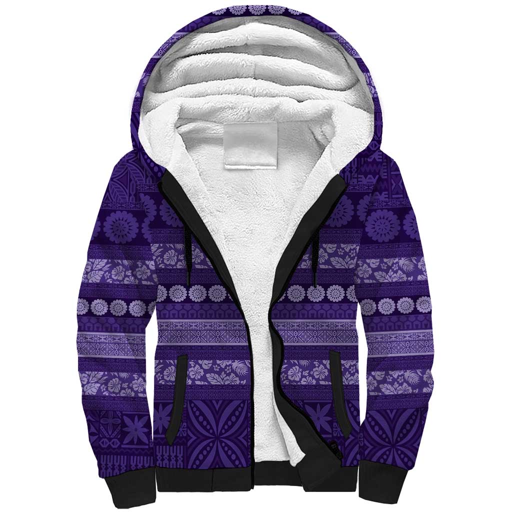 Fiji Marau na Kerisimasi Sherpa Hoodie Purple Tapa Masi Inspired Christmas LT9 Unisex Purple - Polynesian Pride