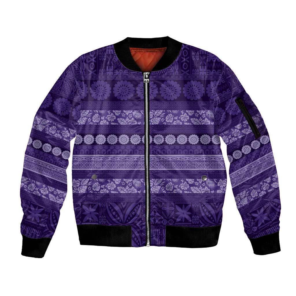 Fiji Marau na Kerisimasi Sleeve Zip Bomber Jacket Purple Tapa Masi Inspired Christmas LT9 Unisex Purple - Polynesian Pride