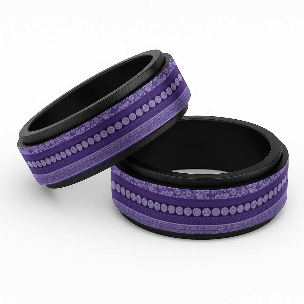Fiji Marau na Kerisimasi Spinner Ring Purple Tapa Masi Inspired Christmas LT9 Black Purple - Polynesian Pride
