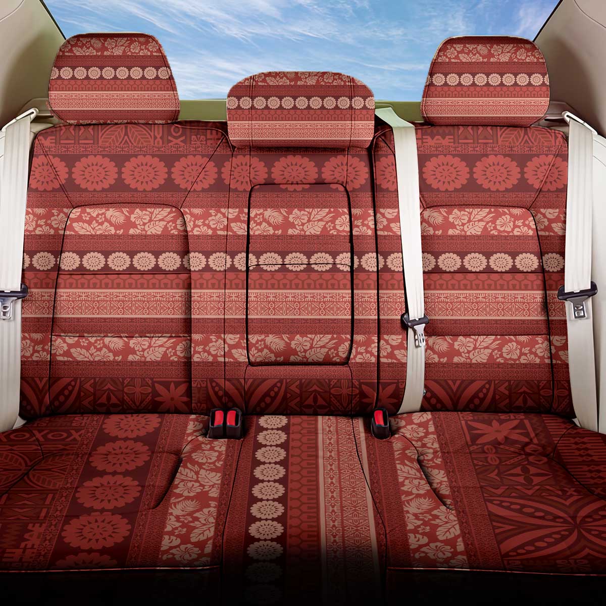 Fiji Marau na Kerisimasi Back Car Seat Cover Red Tapa Masi Inspired Christmas LT9 One Size Red - Polynesian Pride