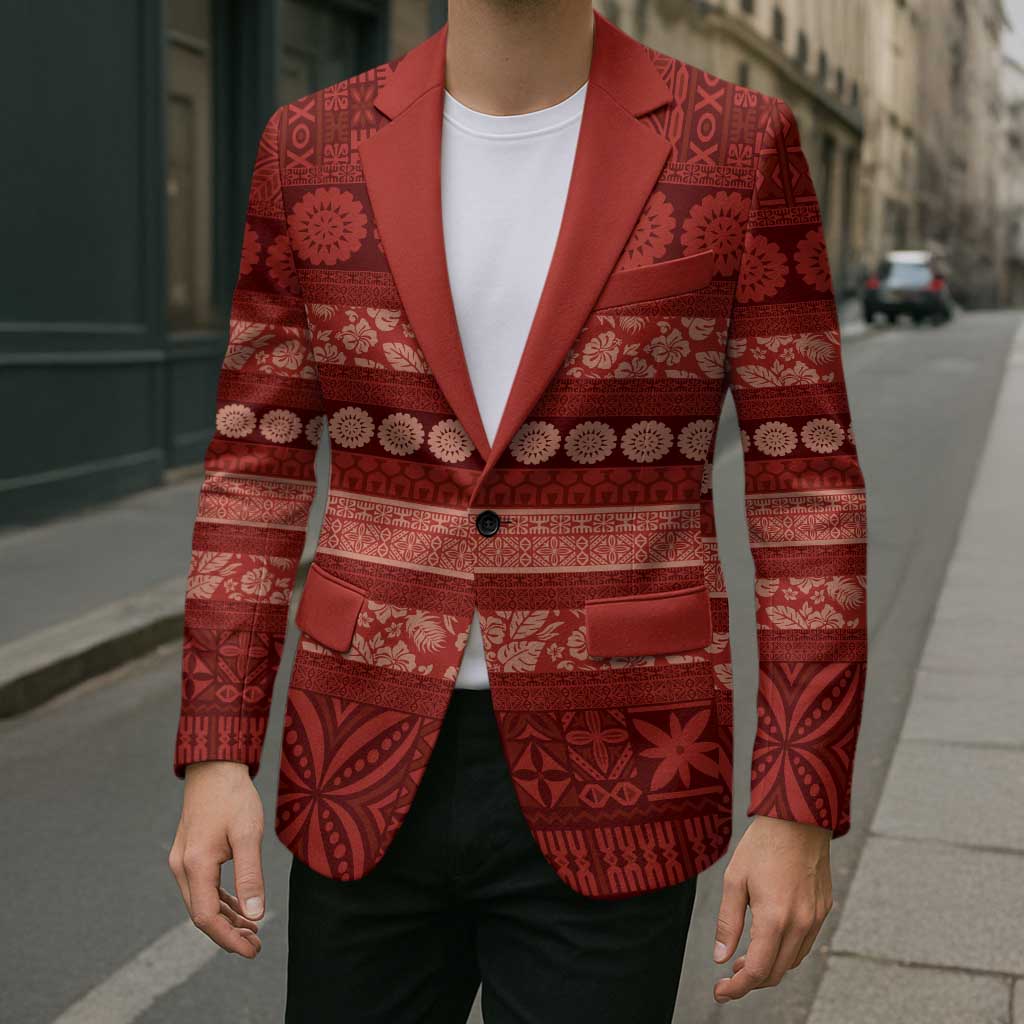 Fiji Marau na Kerisimasi Blazer Red Tapa Masi Inspired Christmas LT9 - Polynesian Pride
