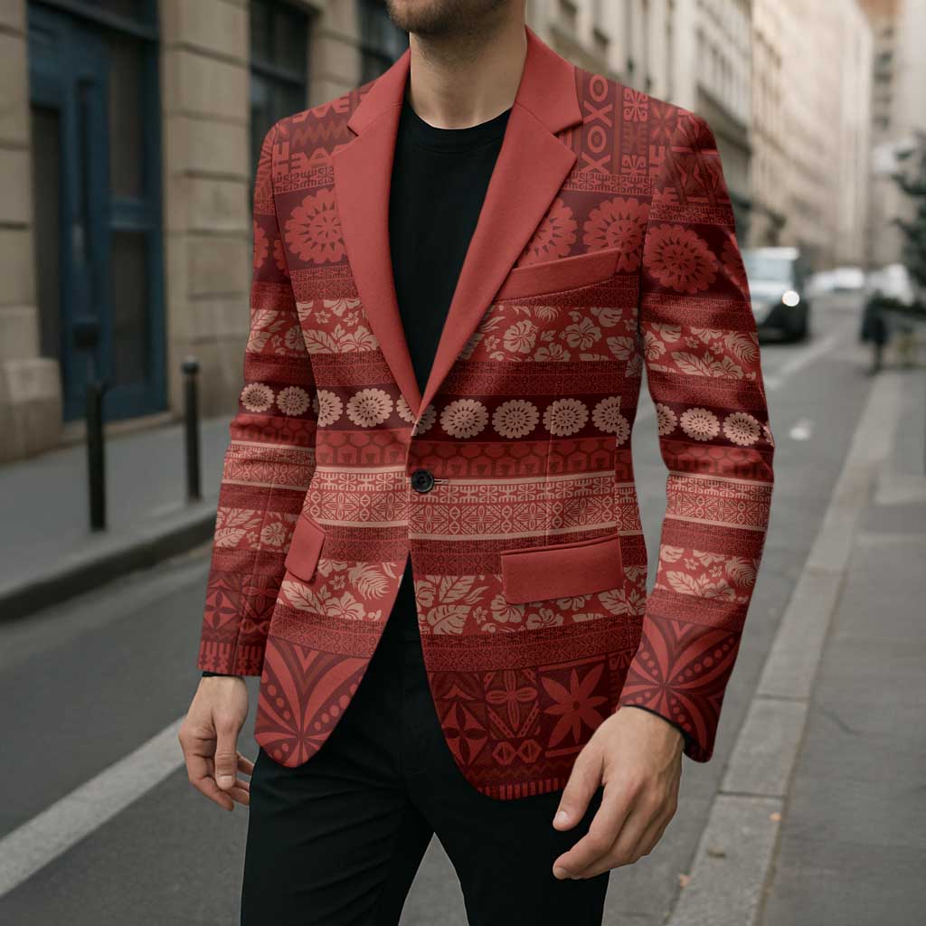 Fiji Marau na Kerisimasi Blazer Red Tapa Masi Inspired Christmas LT9 - Polynesian Pride