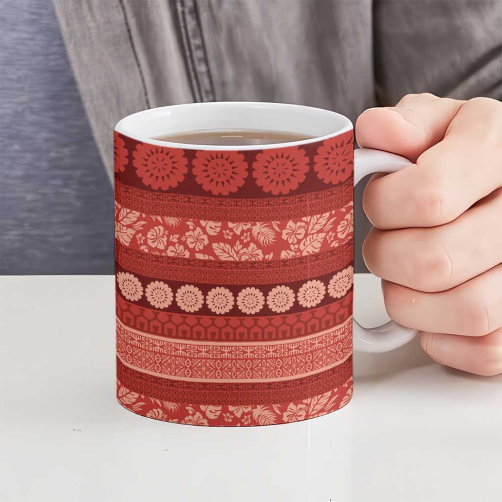 Fiji Marau na Kerisimasi Ceramic Mug Red Tapa Masi Inspired Christmas LT9 - Polynesian Pride