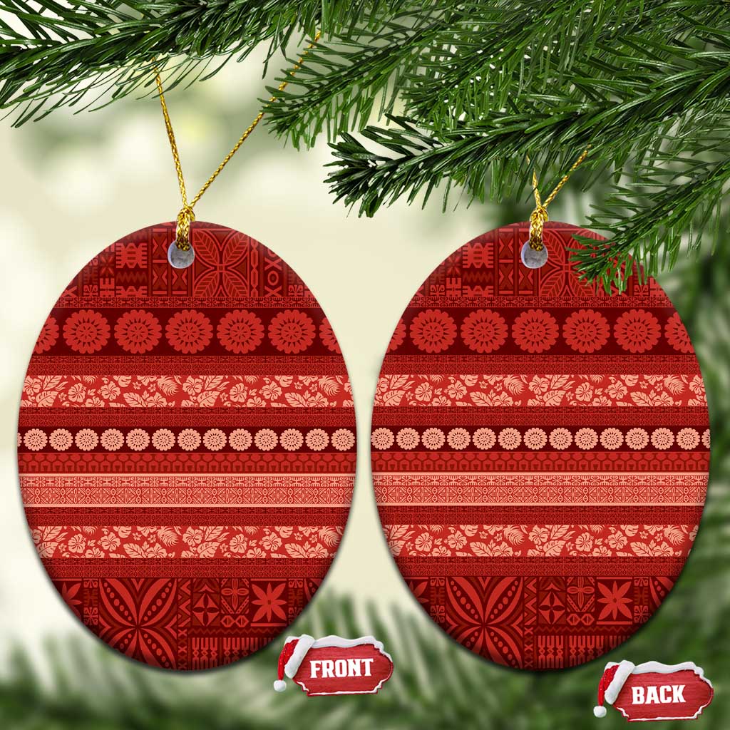 Fiji Marau na Kerisimasi Ceramic Ornament Red Tapa Masi Inspired Christmas LT9 Oval Red - Polynesian Pride