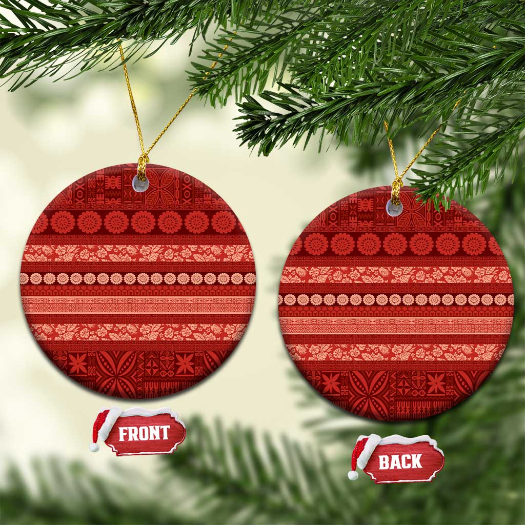 Fiji Marau na Kerisimasi Ceramic Ornament Red Tapa Masi Inspired Christmas LT9 Circle Red - Polynesian Pride