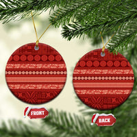 Fiji Marau na Kerisimasi Ceramic Ornament Red Tapa Masi Inspired Christmas LT9 Circle Red - Polynesian Pride