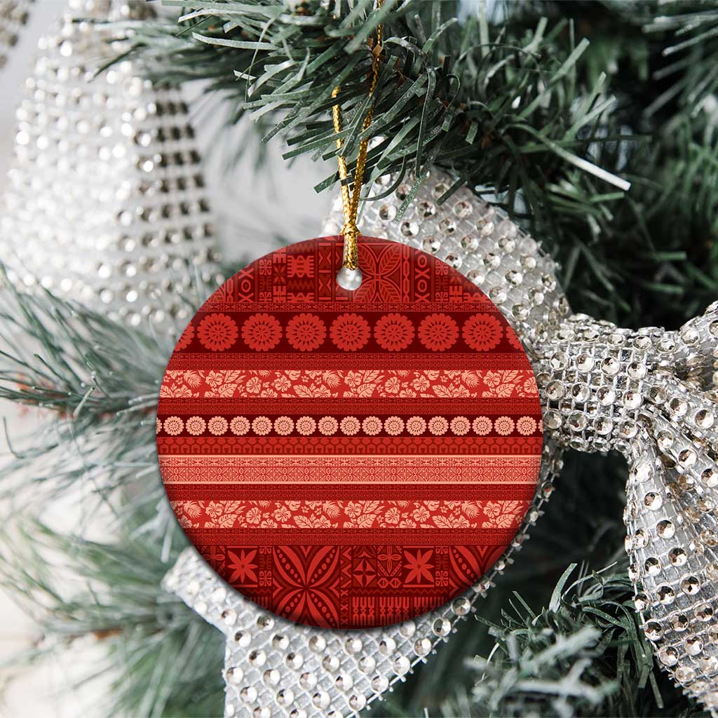 Fiji Marau na Kerisimasi Ceramic Ornament Red Tapa Masi Inspired Christmas LT9 - Polynesian Pride