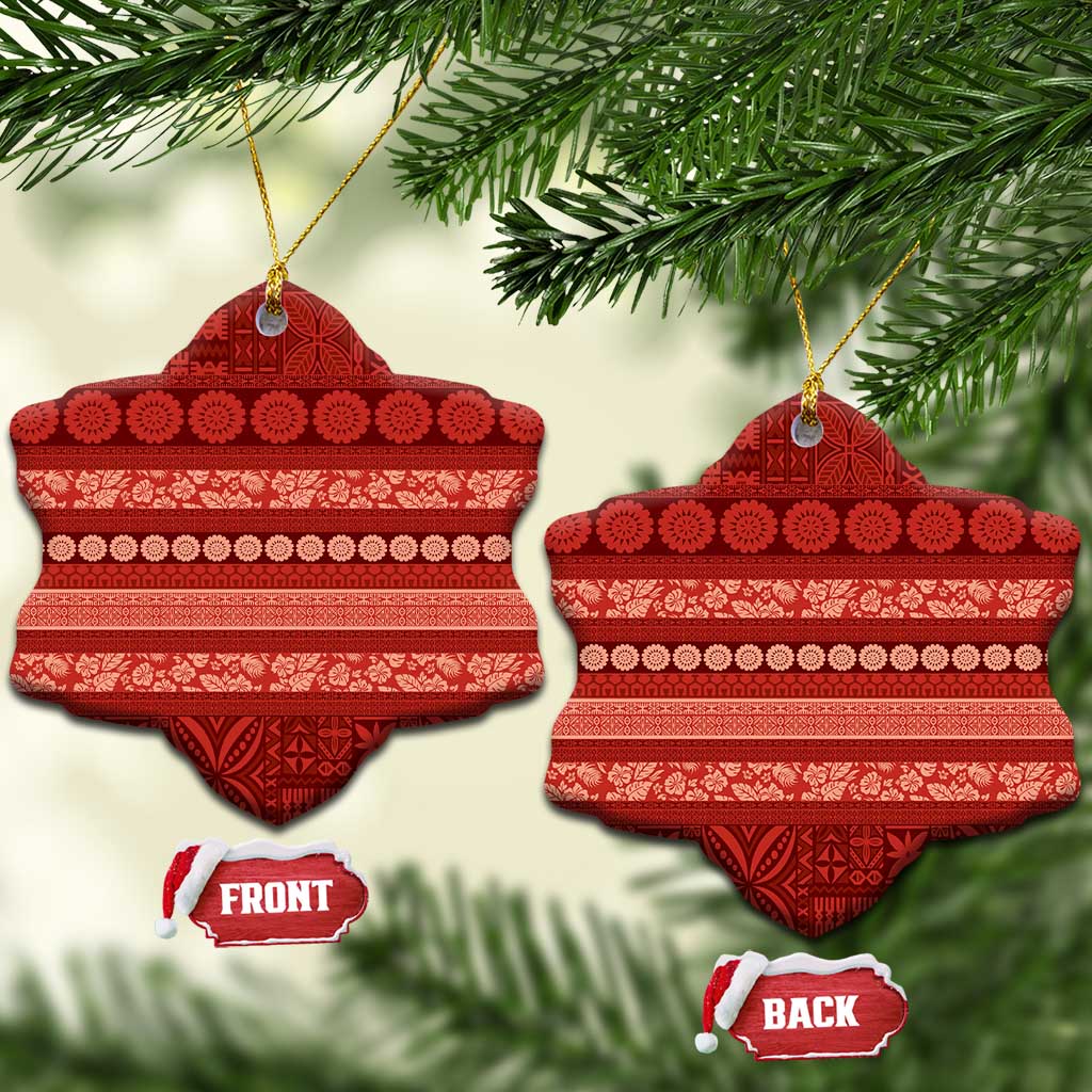 Fiji Marau na Kerisimasi Ceramic Ornament Red Tapa Masi Inspired Christmas LT9 Snow Flake Red - Polynesian Pride