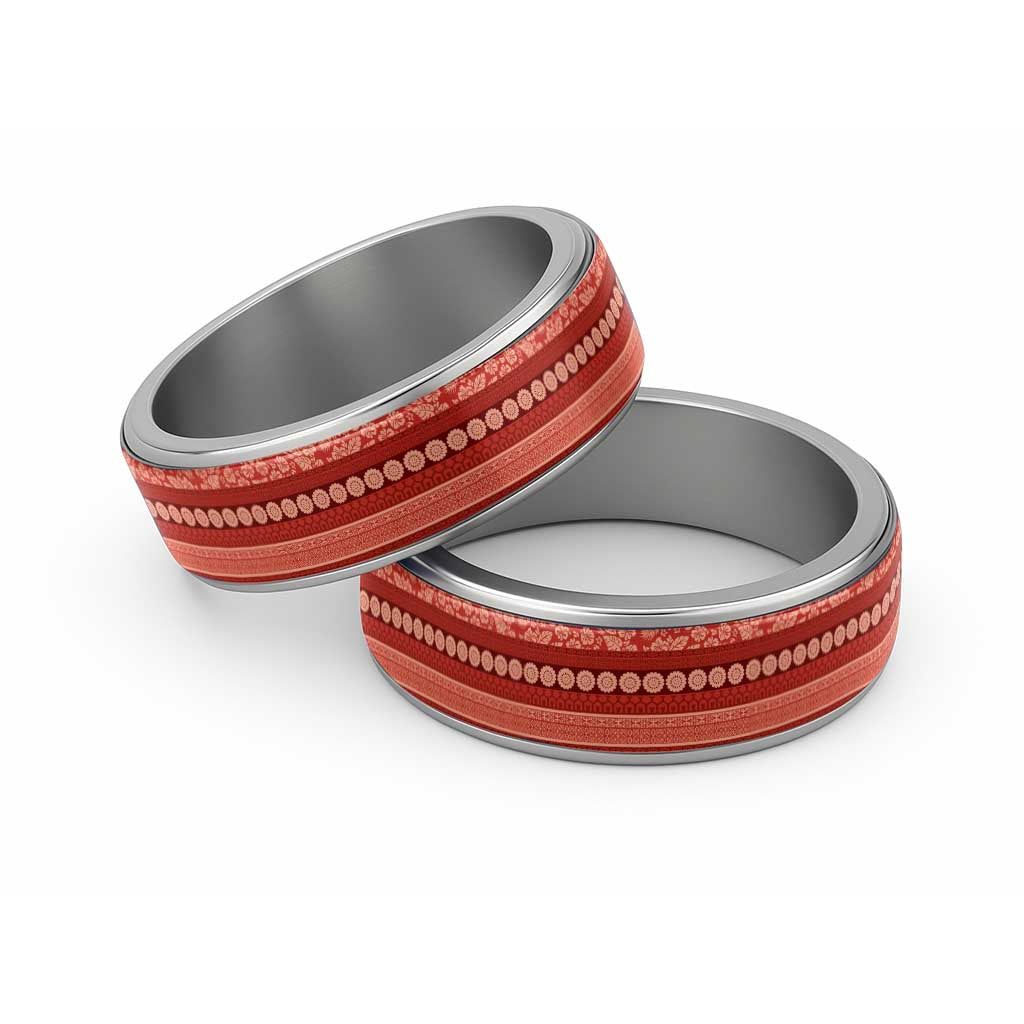Fiji Marau na Kerisimasi Classic Ring Red Tapa Masi Inspired Christmas LT9 Sliver Red - Polynesian Pride