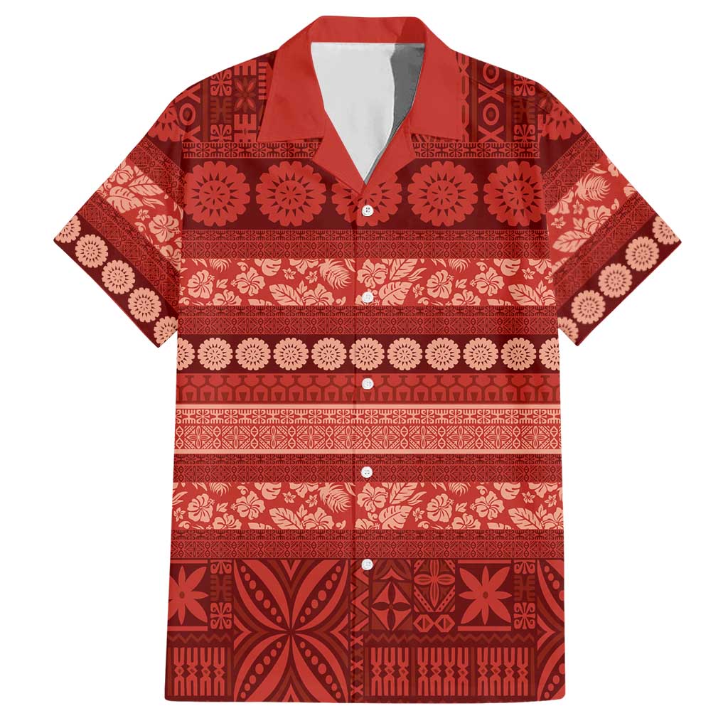 Fiji Marau na Kerisimasi Hawaiian Shirt Red Tapa Masi Inspired Christmas LT9 Red - Polynesian Pride