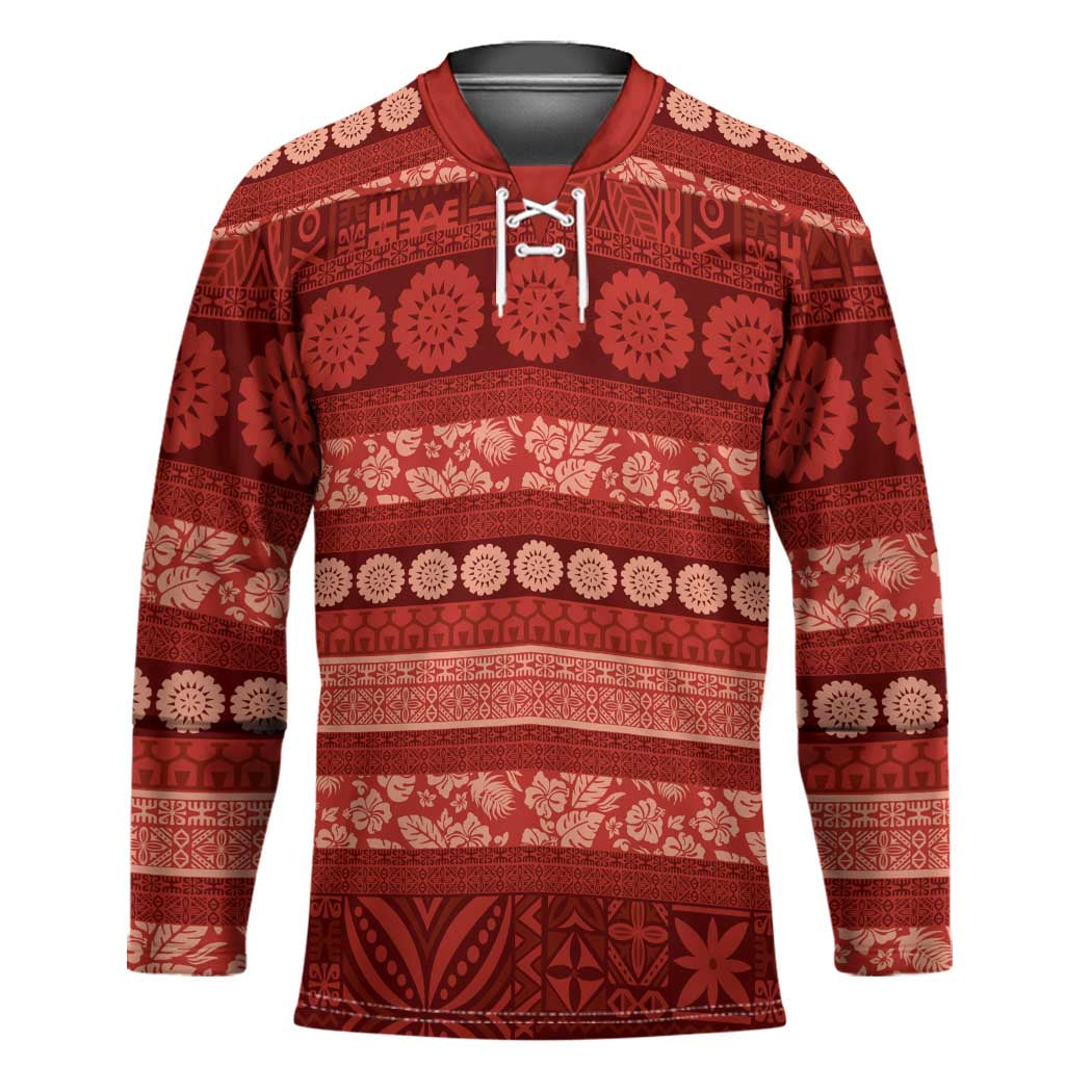 Fiji Marau na Kerisimasi Hockey Jersey Red Tapa Masi Inspired Christmas LT9 Unisex Red - Polynesian Pride