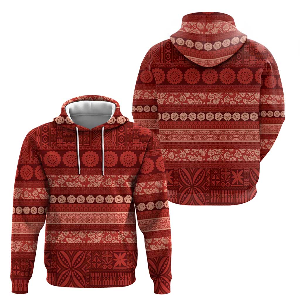 Fiji Marau na Kerisimasi Hoodie Red Tapa Masi Inspired Christmas LT9 - Polynesian Pride