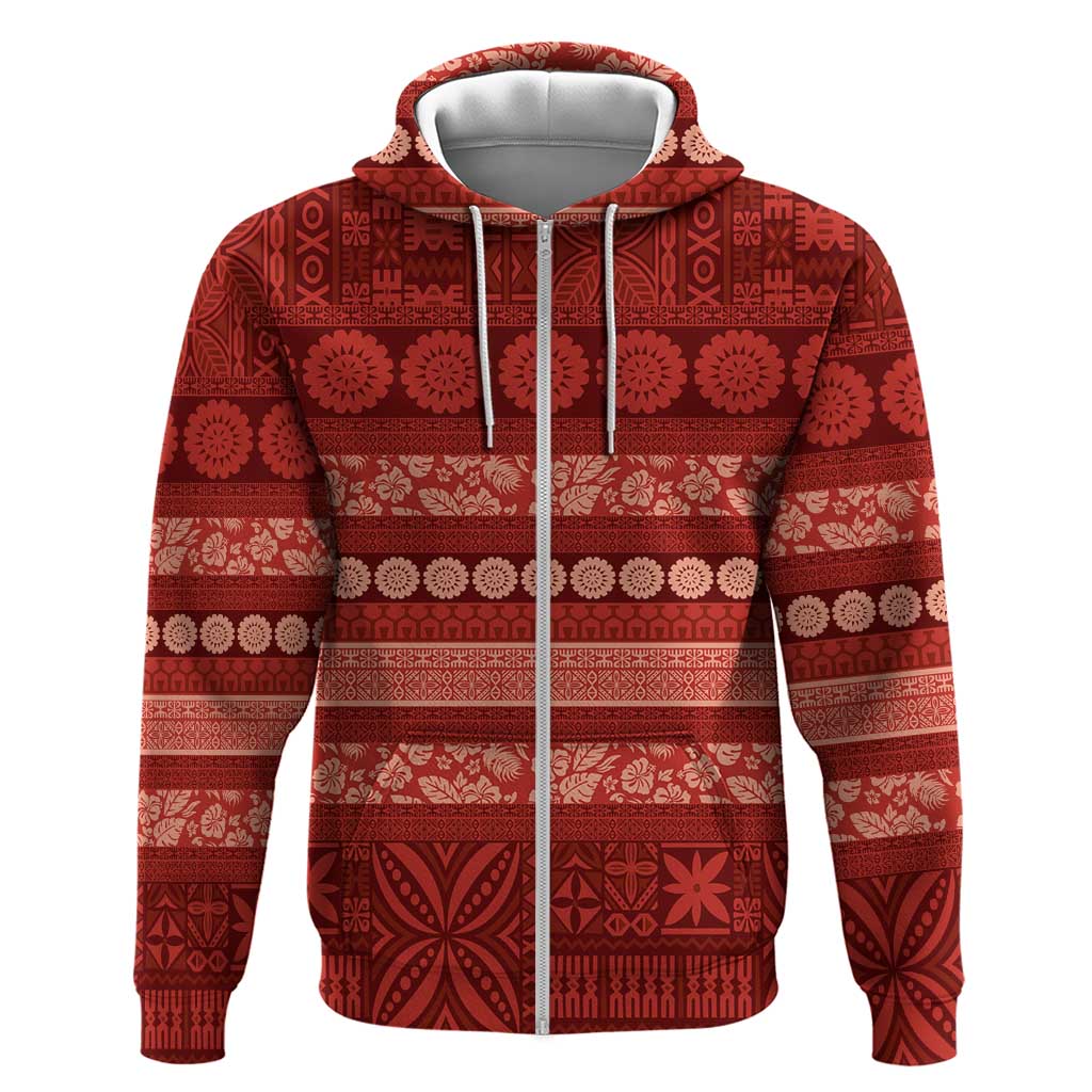 Fiji Marau na Kerisimasi Hoodie Red Tapa Masi Inspired Christmas LT9 Zip Hoodie Red - Polynesian Pride