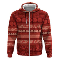 Fiji Marau na Kerisimasi Hoodie Red Tapa Masi Inspired Christmas LT9 Zip Hoodie Red - Polynesian Pride