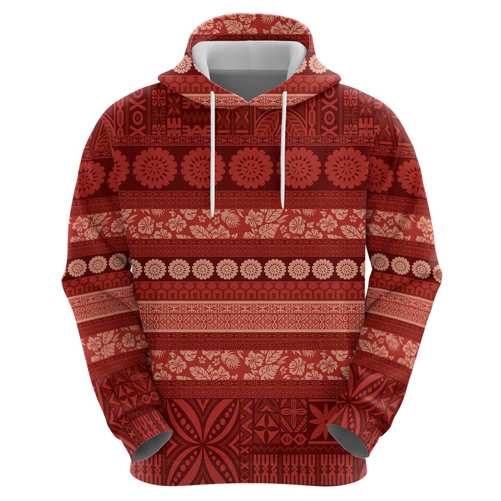Fiji Marau na Kerisimasi Hoodie Red Tapa Masi Inspired Christmas LT9 - Polynesian Pride