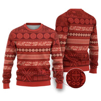 Fiji Marau na Kerisimasi Ugly Christmas Sweater Red Tapa Masi Inspired Christmas LT9 Red - Polynesian Pride