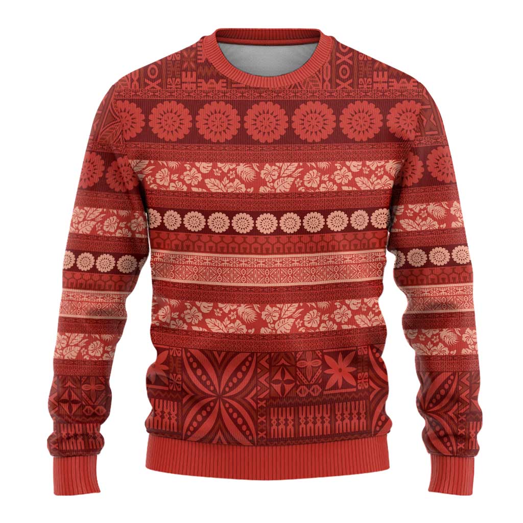 Fiji Marau na Kerisimasi Ugly Christmas Sweater Red Tapa Masi Inspired Christmas LT9 - Polynesian Pride