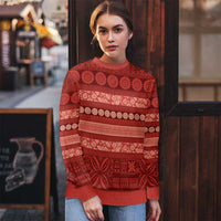 Fiji Marau na Kerisimasi Ugly Christmas Sweater Red Tapa Masi Inspired Christmas LT9 - Polynesian Pride