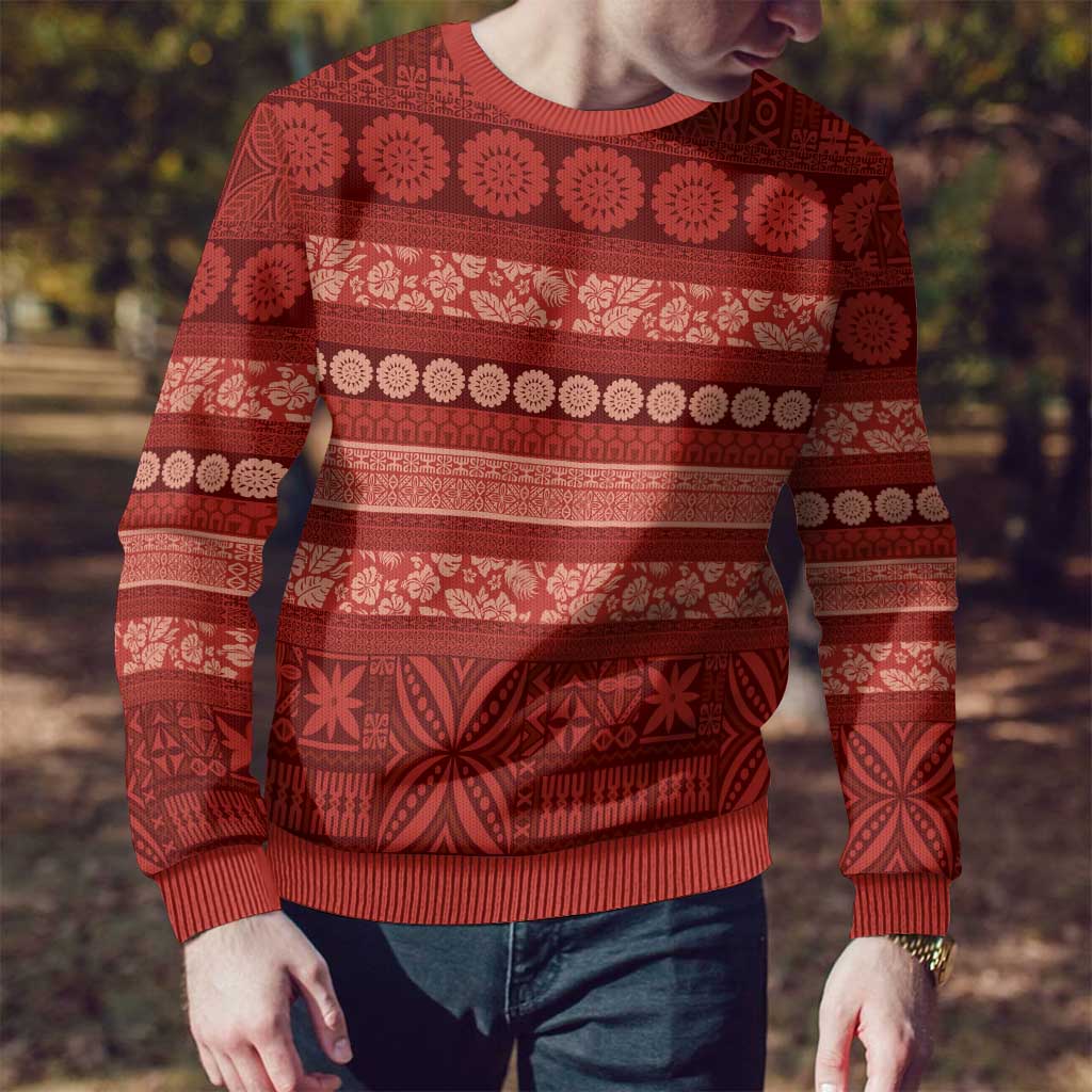 Fiji Marau na Kerisimasi Ugly Christmas Sweater Red Tapa Masi Inspired Christmas LT9 - Polynesian Pride