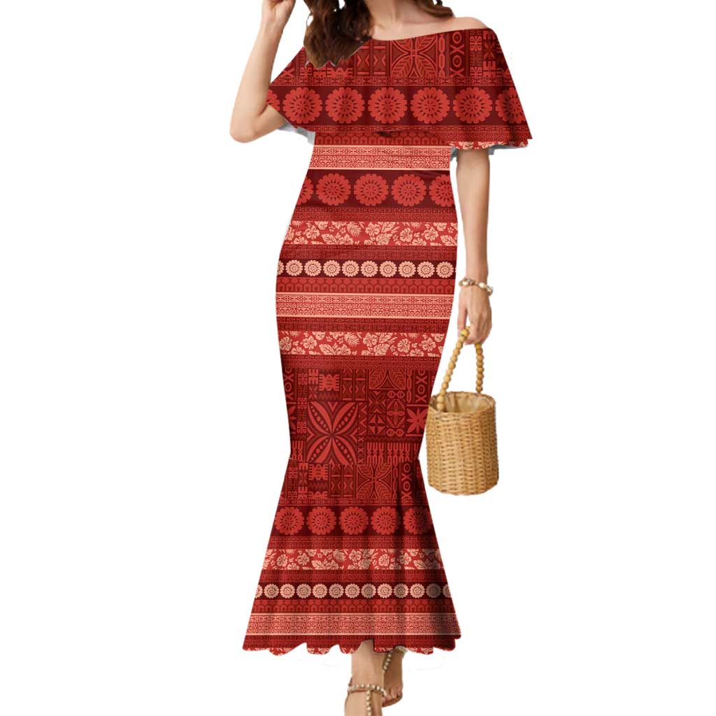 Fiji Marau na Kerisimasi Mermaid Dress Red Tapa Masi Inspired Christmas LT9 Women Red - Polynesian Pride