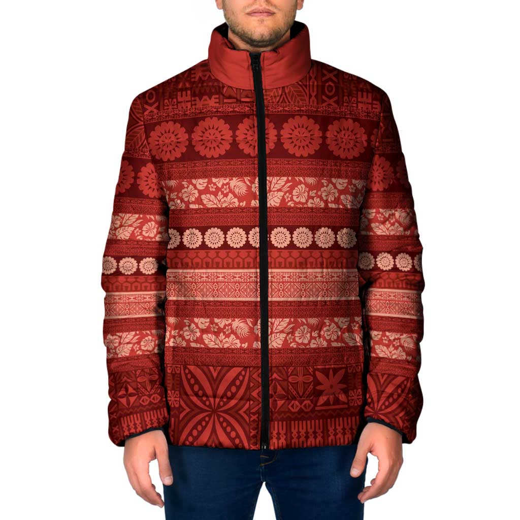 Fiji Marau na Kerisimasi Padded Jacket Red Tapa Masi Inspired Christmas LT9 Men Red - Polynesian Pride