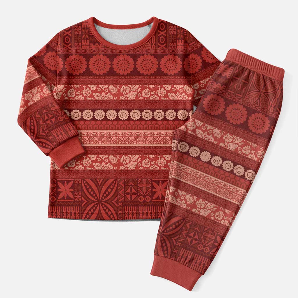 Fiji Marau na Kerisimasi Christmas Pajama Set Red Tapa Masi Inspired Christmas LT9 Men Red - Polynesian Pride