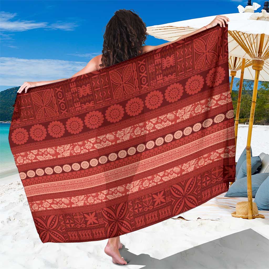 Fiji Marau na Kerisimasi Sarong Red Tapa Masi Inspired Christmas LT9 One Size 44 x 66 inches Red - Polynesian Pride