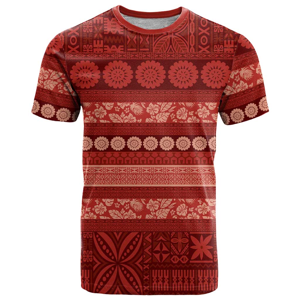 Fiji Marau na Kerisimasi T Shirt Red Tapa Masi Inspired Christmas LT9 Red - Polynesian Pride