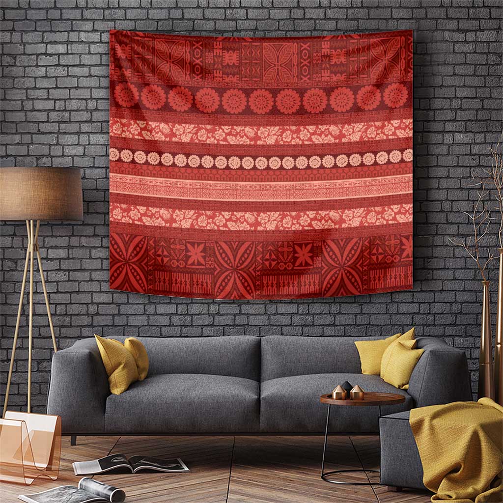 Fiji Marau na Kerisimasi Tapestry Red Tapa Masi Inspired Christmas LT9 Red - Polynesian Pride