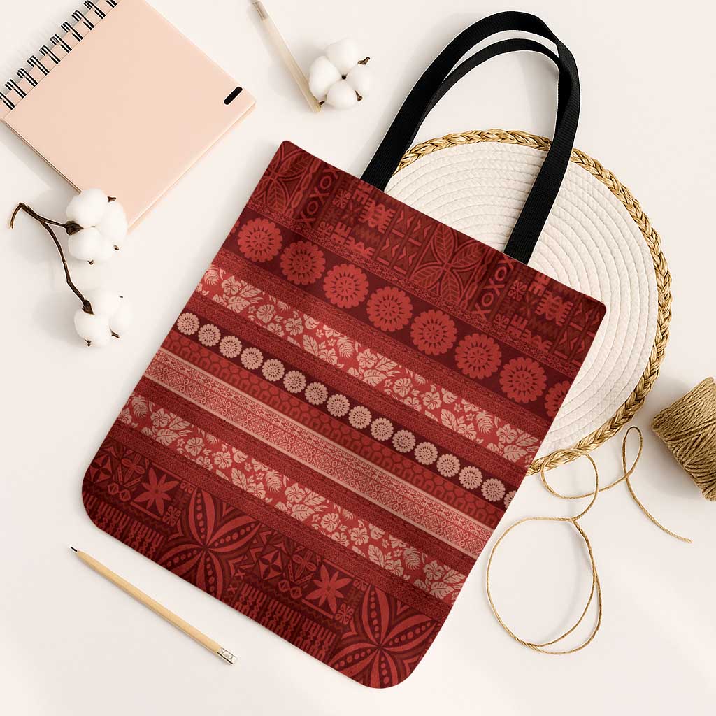 Fiji Marau na Kerisimasi Tote Bag Red Tapa Masi Inspired Christmas LT9 Black Strap One Size Red - Polynesian Pride