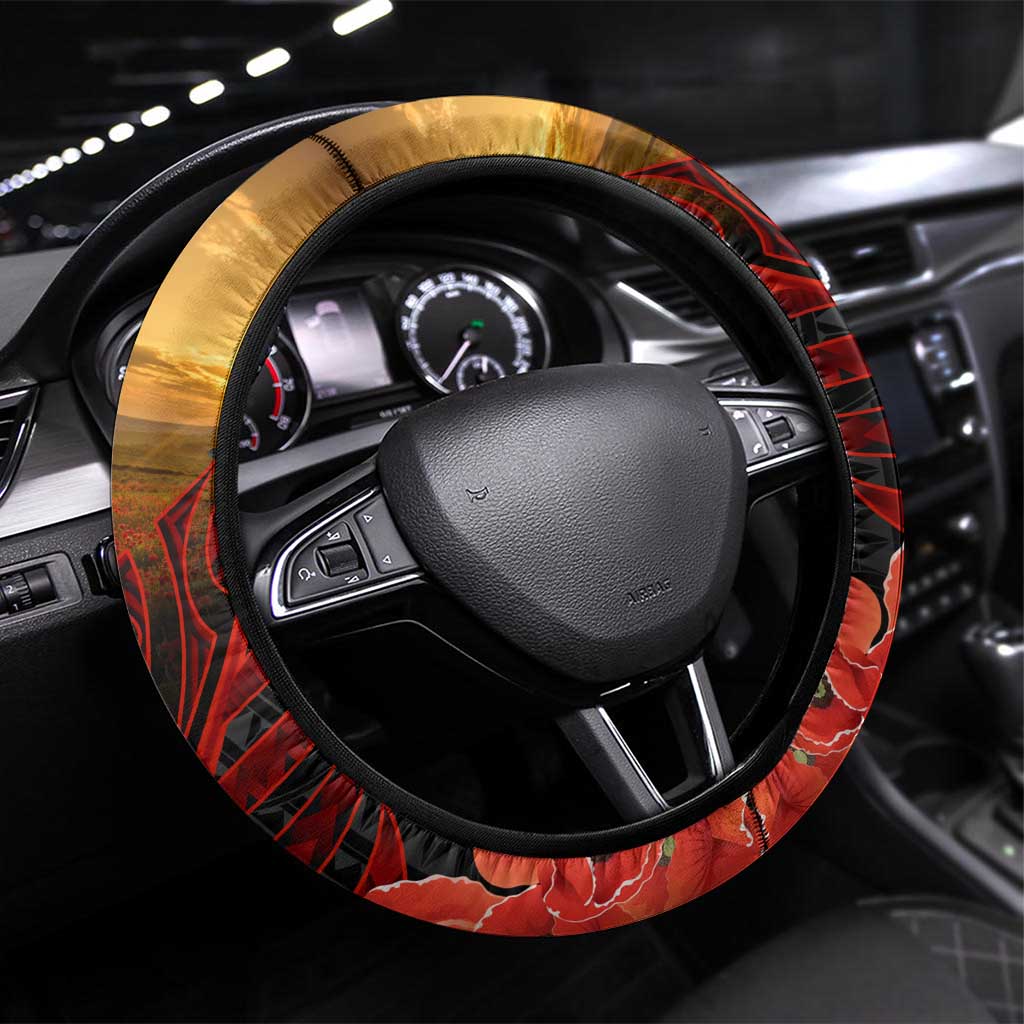 Maori Kiwi Soldier Fern Tattoo ANZAC Day Steering Wheel Cover Lest We Forget