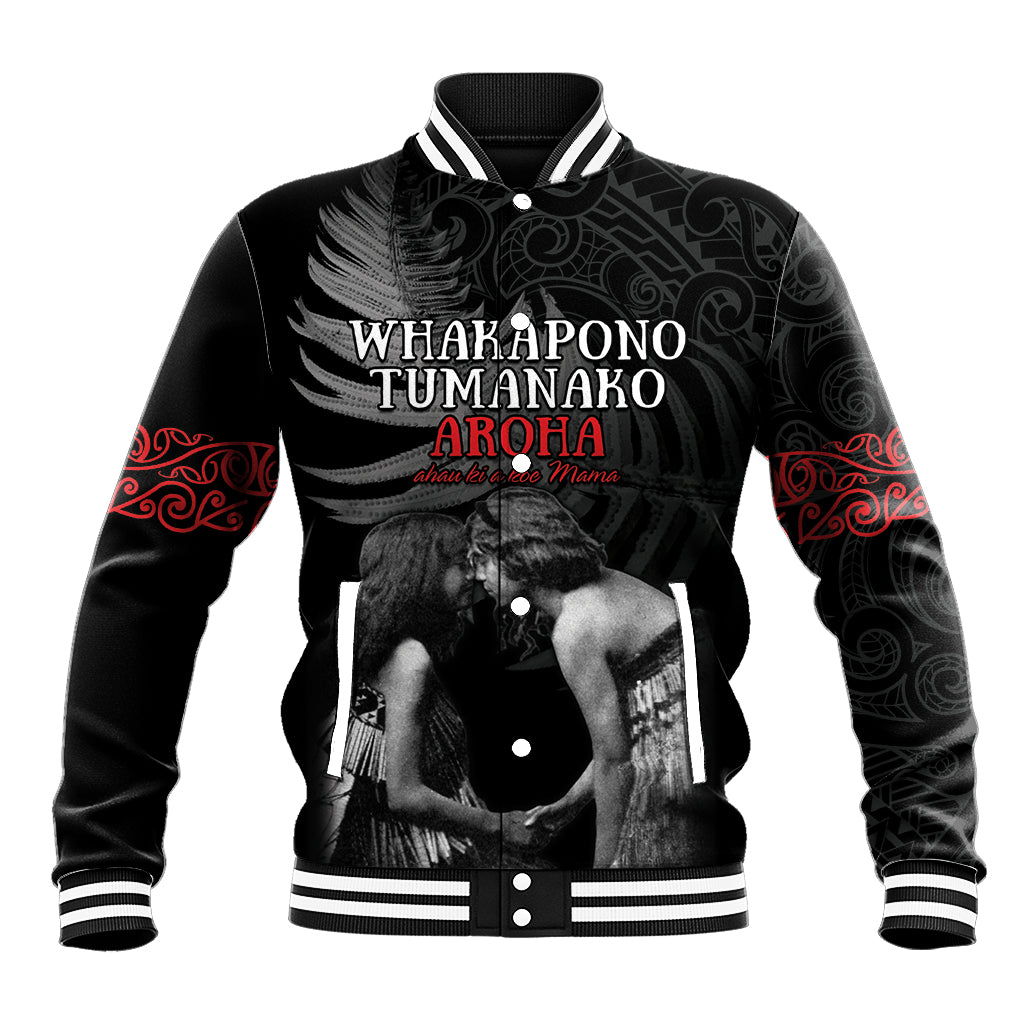 New Zealand Mother's Day Baseball Jacket Maori Hongi Aroha Ahau Ki A Koe Mama LT9 Unisex Black - Polynesian Pride