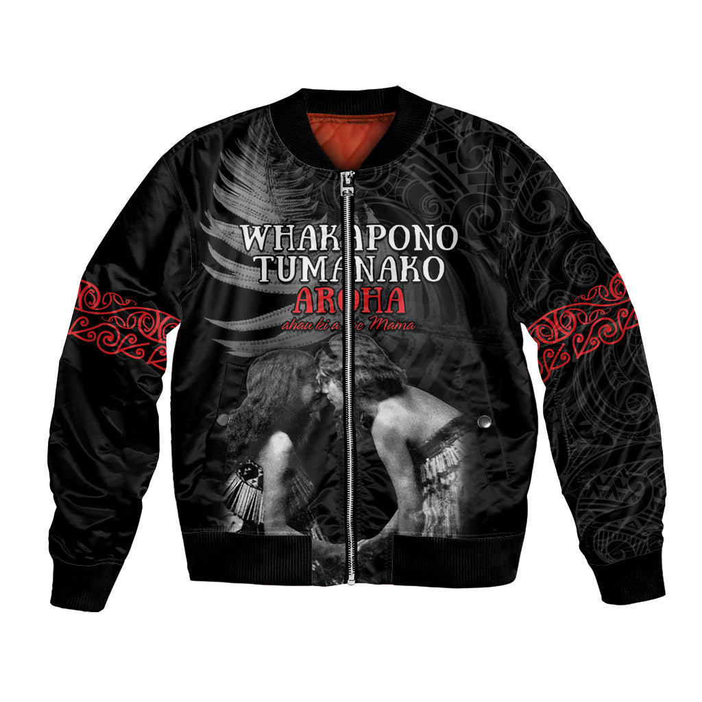 New Zealand Mother's Day Bomber Jacket Maori Hongi Aroha Ahau Ki A Koe Mama LT9 Unisex Black - Polynesian Pride
