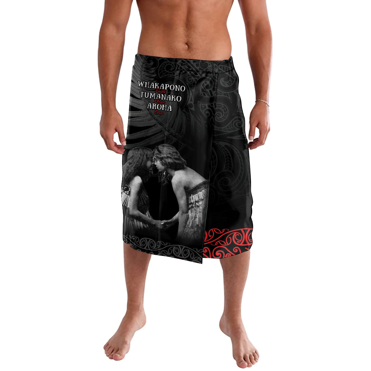 New Zealand Mother's Day Lavalava Maori Hongi Aroha Ahau Ki A Koe Mama LT9 Black - Polynesian Pride