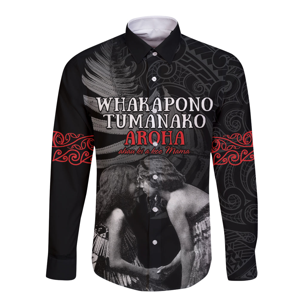 New Zealand Mother's Day Long Sleeve Button Shirt Maori Hongi Aroha Ahau Ki A Koe Mama LT9 Unisex Black - Polynesian Pride