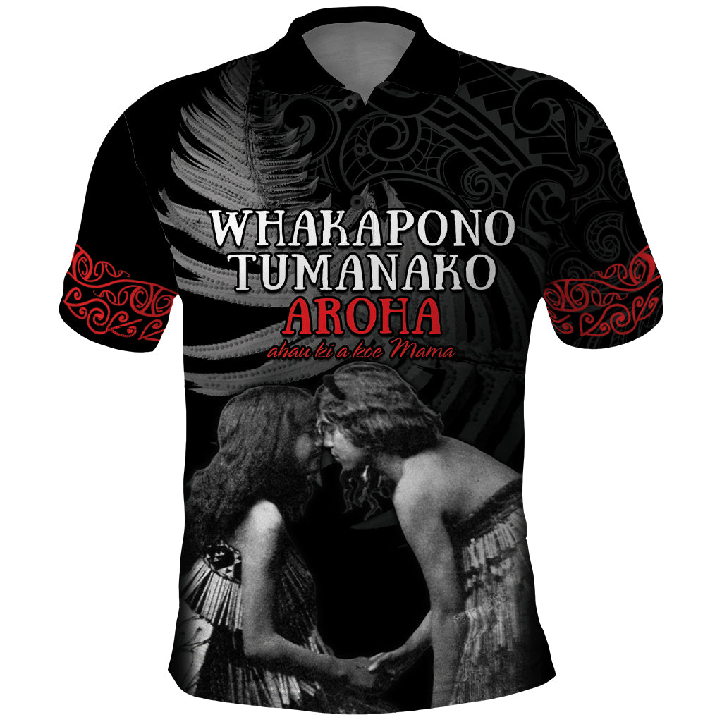 New Zealand Mother's Day Polo Shirt Maori Hongi Aroha Ahau Ki A Koe Mama LT9 Black - Polynesian Pride